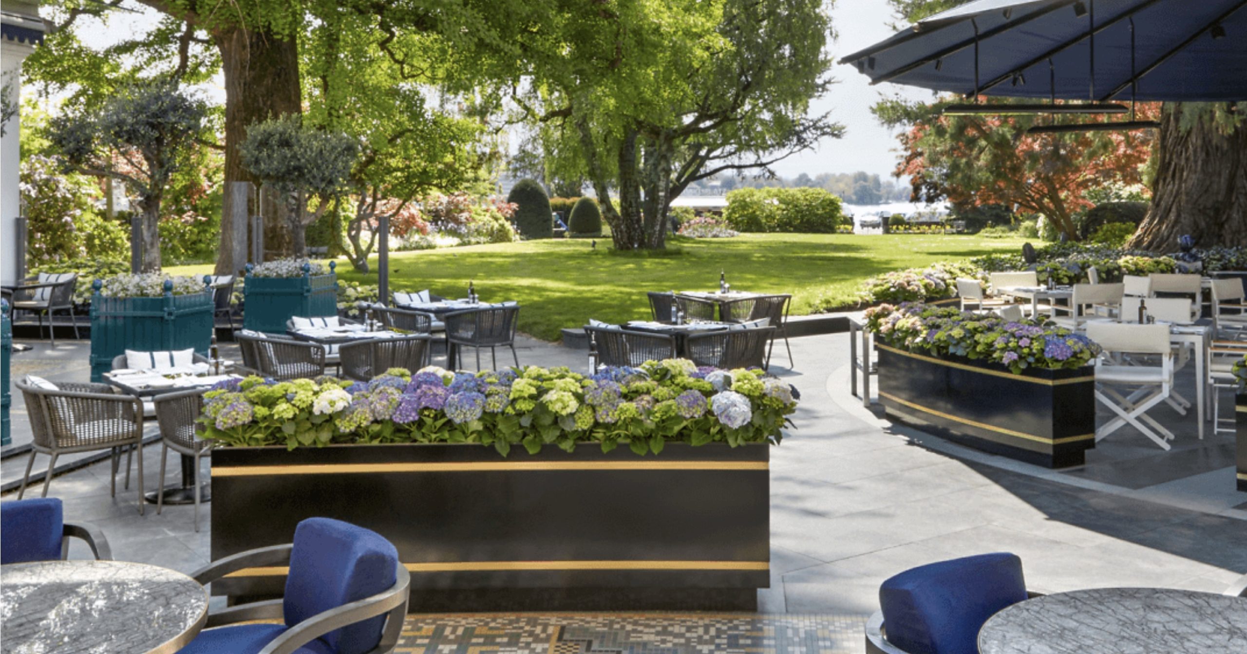 Lush Gardens and Outside Dining at Baur Au Lac 