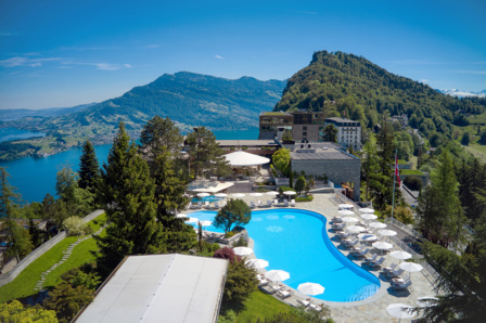 Beautiful historic pool with Alpine Views in Lucerne Switzerland